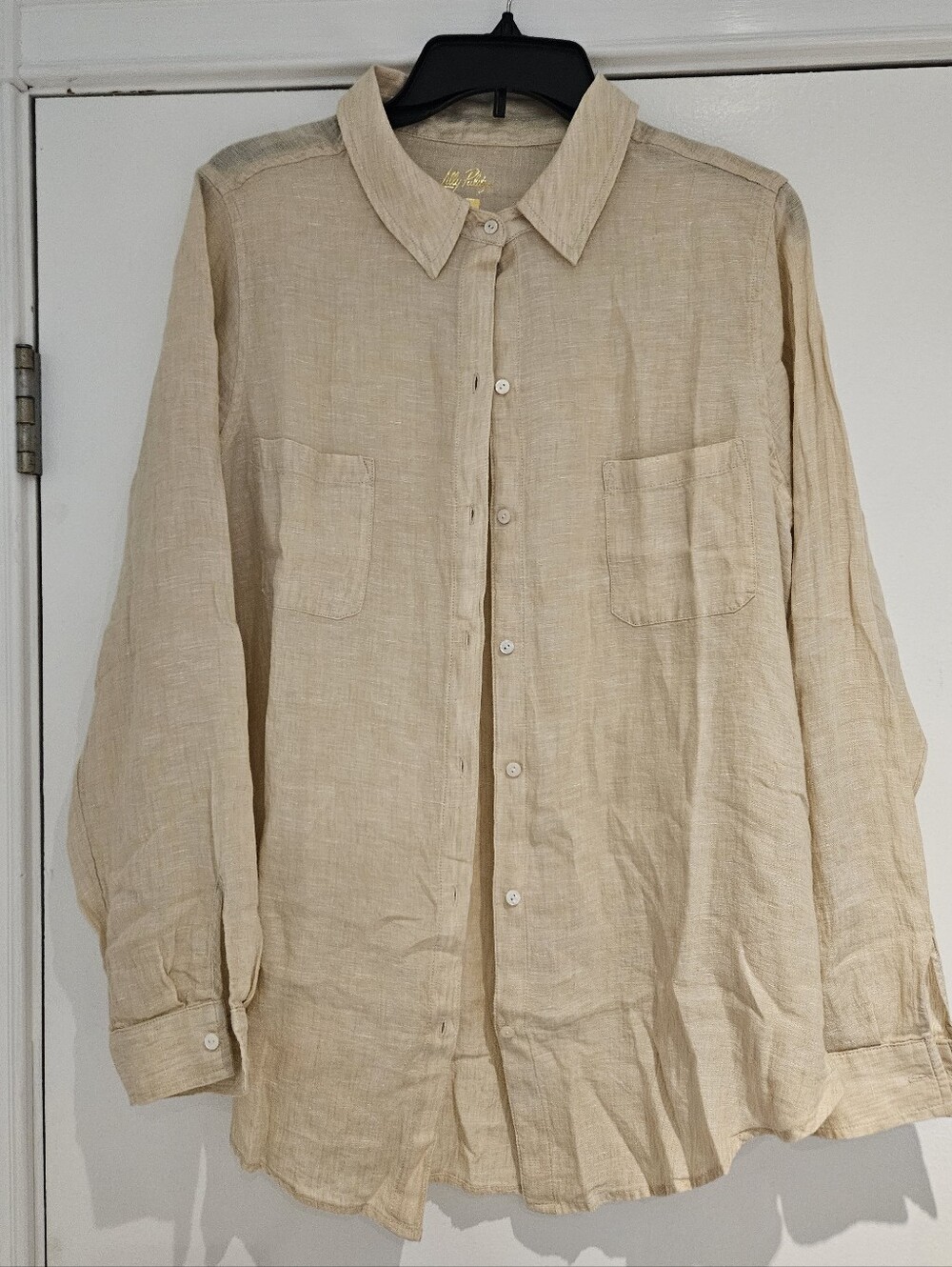 NWT Lilly Pulitzer "Sea View" Linen Button-Down Shirt Sand Bar Beige XXL